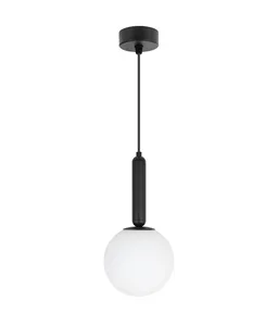 OPAL מנורת תלייה E14 מוט עבה שחור עם זכוכית חלבית 15 ס"מ