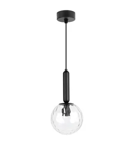 OPAL מנורת תלייה E14 מוט שחור עבה עם זכוכית משובצת 15 ס"מ