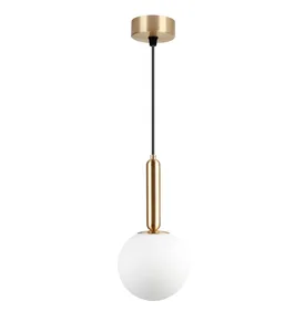 OPAL מנורת תלייה E14 מוט מוזהב עבה, כדור זכוכית חלבי 15 ס"מ